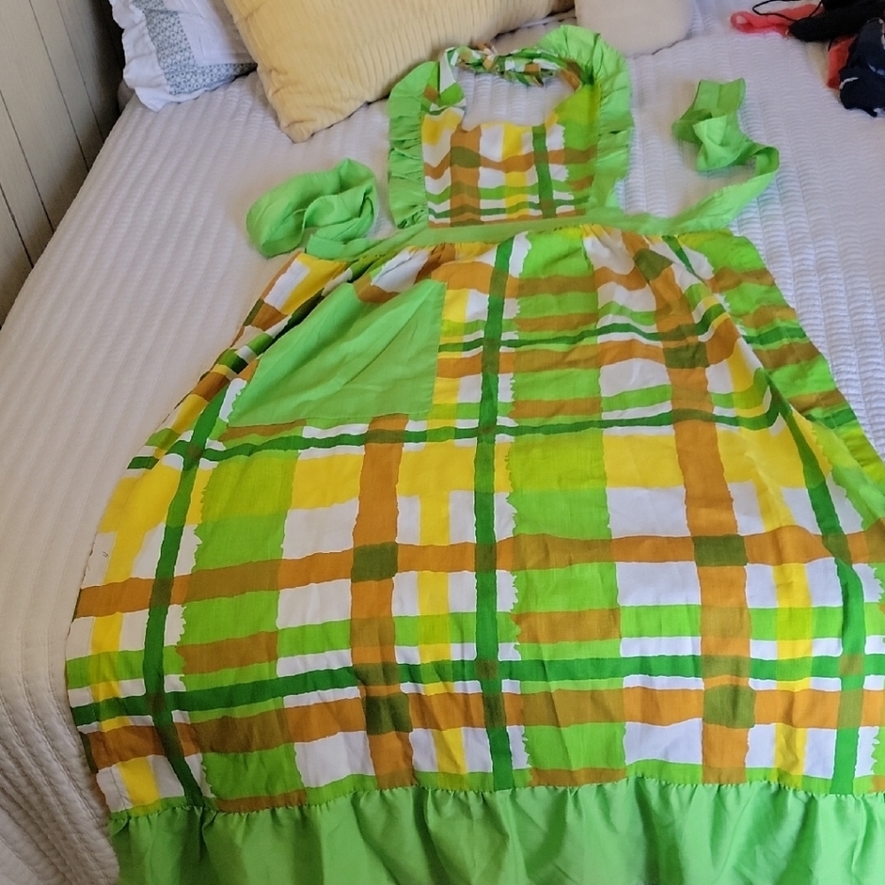 Green & Yellow Plaid Sundress with Ruffled Halter